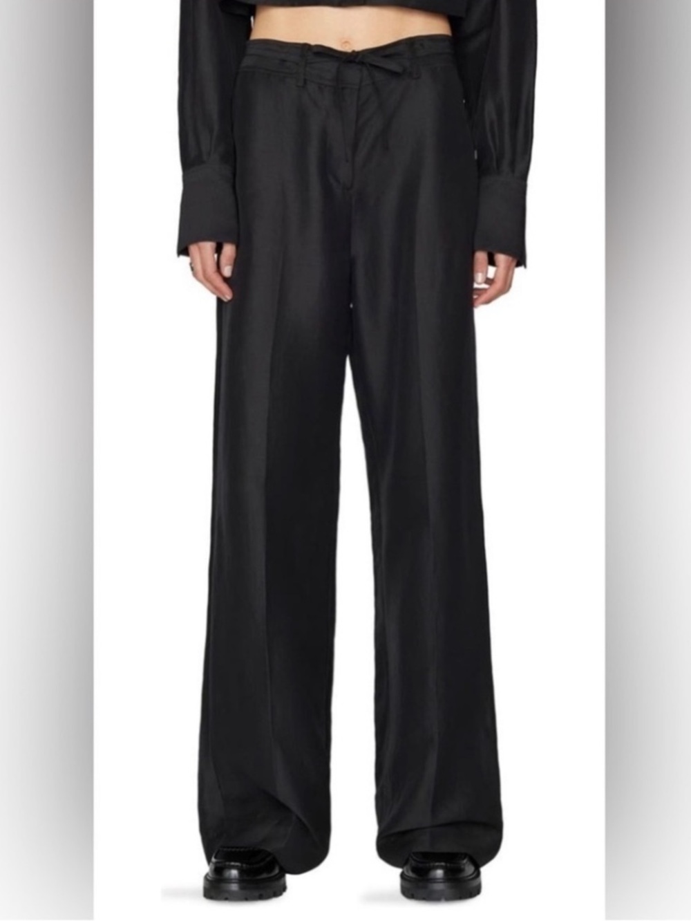 Frame High Rise Safari Wide Leg Pant Black Linen Viscose 8 NWT